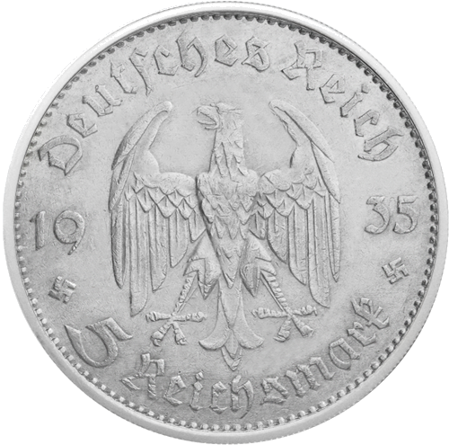 5 reichmarkės Postdamo bažnyčia (1934-1935) Vokietija sidabrinė moneta (2)