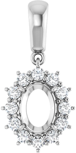 Pakabukas „Halo-Style“ 585 Baltojo Aukso Oval 8mm x 6mm (1)