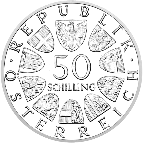 50 šilingi Nacionālā banka 1966 Austrija sudraba monēta (2)