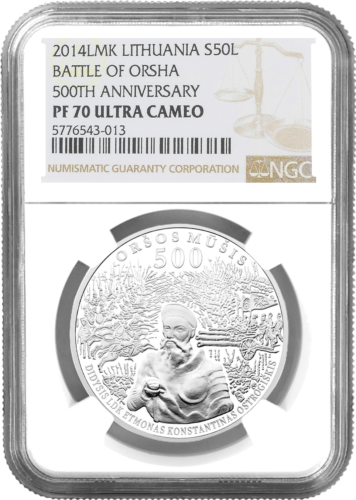 2014 Oršos mūšis Lietuva 50 litų sidabrinė moneta PF 70 ULTRA CAMEO (1)
