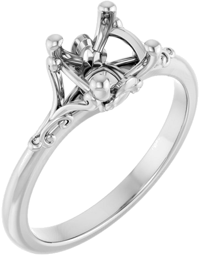 14K White 6 mm Cushion Solitaire Engagement Ring Mounting (1)