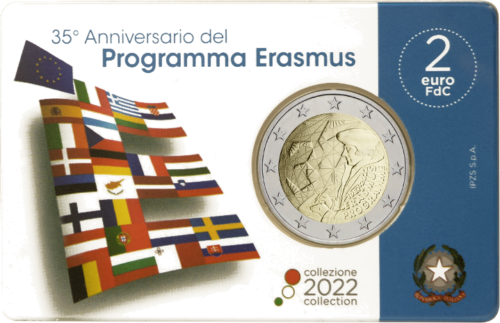 2022 Italija Erasmus 35-metis 2 eurų BU moneta kortelėje (1)