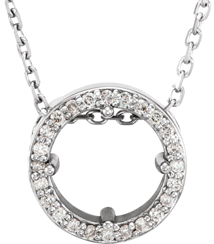 14K White 6.5 mm Round .06 CTW Natural Diamond Semi-Set 16  Necklace (1)