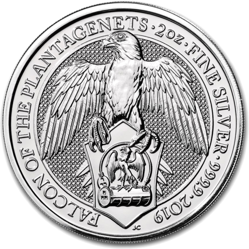 2019 Sakalas Karalienės žvėrys Didžioji Britanija 2 oz sidabrinė moneta (1)