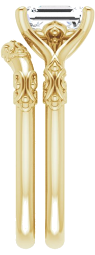 Sužadėtuvių Žiedas „Solitaire Split Shank“ 585 Geltonojo Aukso Emerald 7mm x 5mm (9)