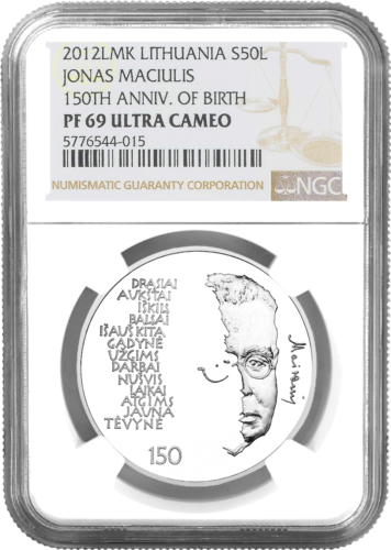 2012 Maironis Lithuania 50 litas silver coin PF 69 ULTRA CAMEO (2)