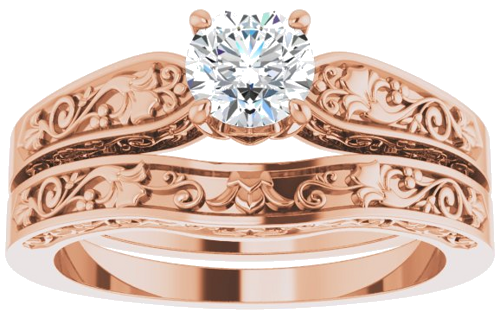 Sužadėtuvių Žiedas „Floral Solitaire“ 585 Rožinis Aukso Round 5.2mm (8)