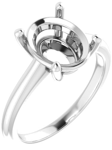 14K White 11x9 mm Oval Solitaire Engagement Ring Mounting (1)