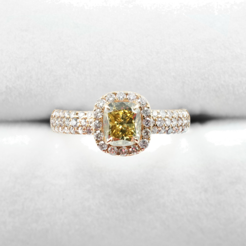Engagement ring with 1.04 ct. Emerald diamond Yellowish Brown / SI (2)