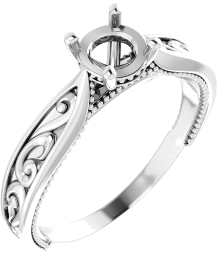 Sužadėtuvių Žiedas „Vintage-Inspired Solitaire“ 585 Baltojo Aukso Round 5.8mm (1)