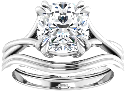 14K White 8 mm Cushion Solitaire Engagement Ring Mounting (8)