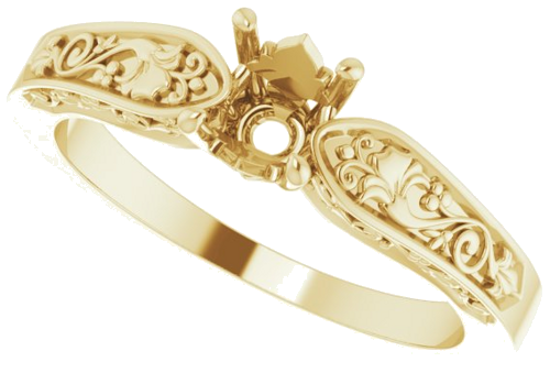 Sužadėtuvių Žiedas „Floral Solitaire“ 585 Geltonojo Aukso Round 5.2mm (5)