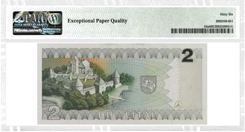 1993 Lietuva 2 litų banknotas PMG GEM UNC 66 (2)