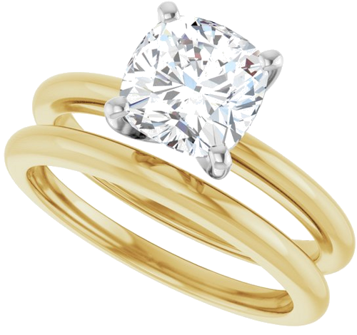 14K Yellow   White  7x7 mm Cushion Solitaire Engagement Ring Mounting (10)