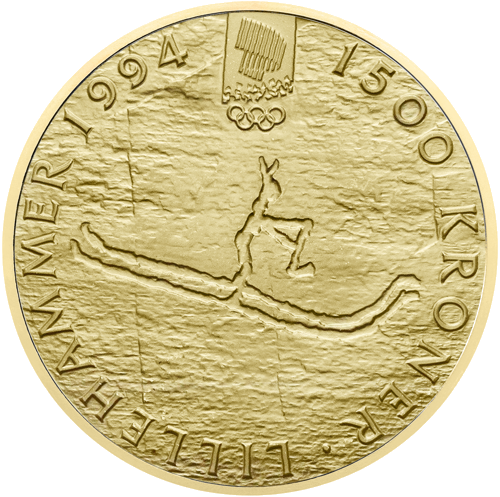 1994 Lilihamerio žiemos olimpiada 1500 kronų Norvegija auksinė moneta (1)