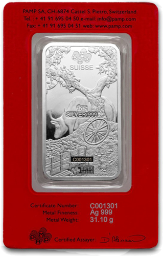1 oz Jaučio metai 2021 Sidabro luitas Lunar PAMP (2)