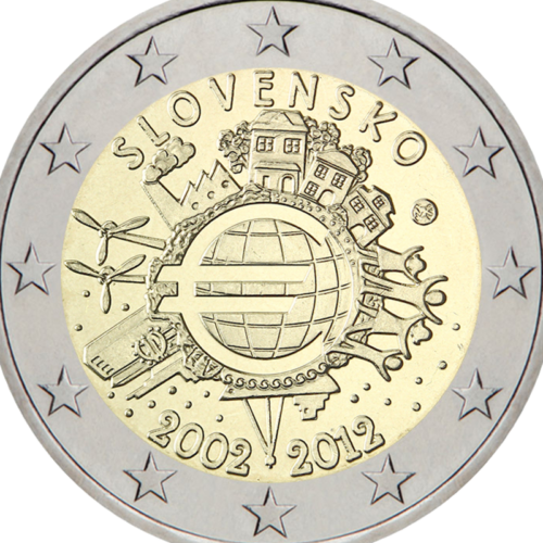 2012 Словакия Десет години евро (TYE) - монета от 2 евро (2)