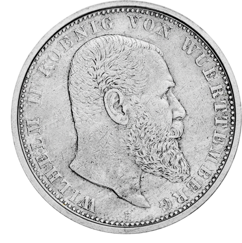 5 марок Вильгельм II Вюртембергский (1892-1913) Германская империя серебряная монета (1)
