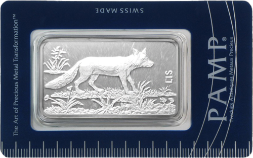 1 oz kolekcijas investīciju sudraba stienis Lapsa PAMP (1)