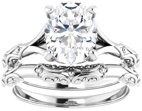 Sužadėtuvių Žiedas „Solitaire Split Shank“ 585 Baltojo Aukso Oval 9mm x 7mm (8)