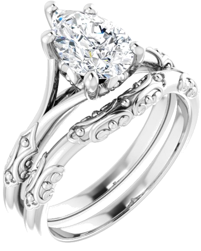 Sužadėtuvių Žiedas „Solitaire Split Shank“ 585 Baltojo Aukso Pear Shape 9mm x 6mm (6)