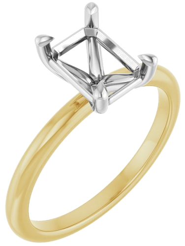 14K Yellow White 8x6 mm Emerald Solitaire Engagement Ring Mounting (1)