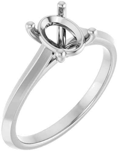 14K White 8x6 mm Oval Solitaire Engagement Ring Mounting (1)