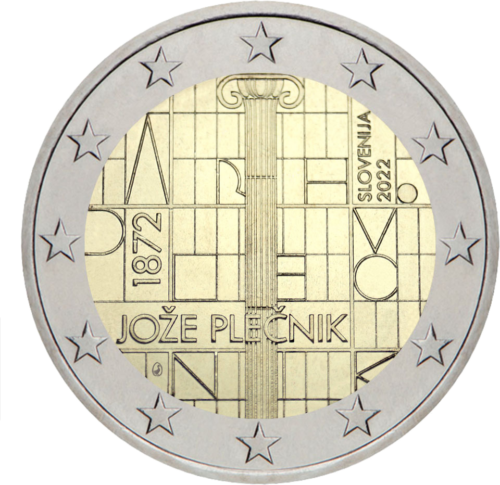 2022 Slovėnija Jože Plečnik 2 eurų moneta (1)