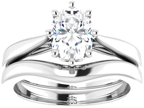 14K White 8x6 mm Oval Solitaire Engagement Ring Mounting (8)