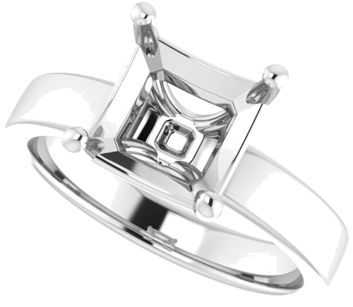 14K White 8 mm Asscher Solitaire Engagement Ring Mounting (5)