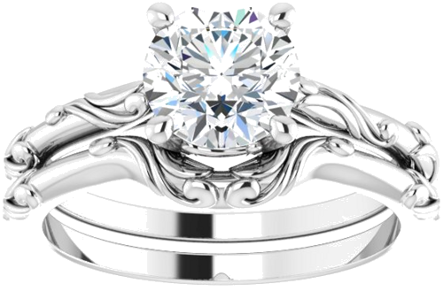 14K White 7 mm Round Solitaire Scroll Engagement Ring Mounting (8)