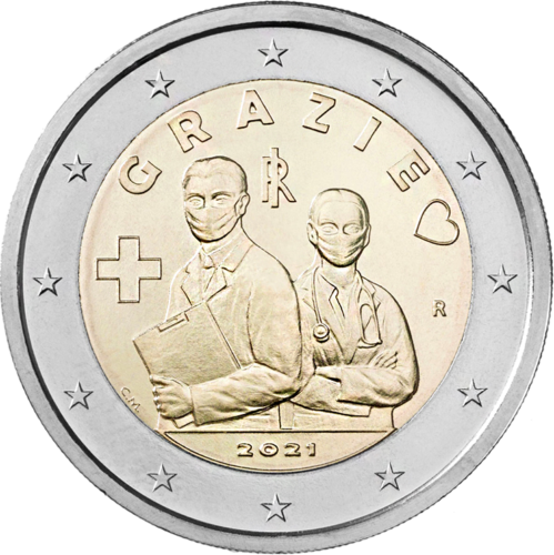 2021 Италия Grazie 2 евро BU монета върху карта (4)