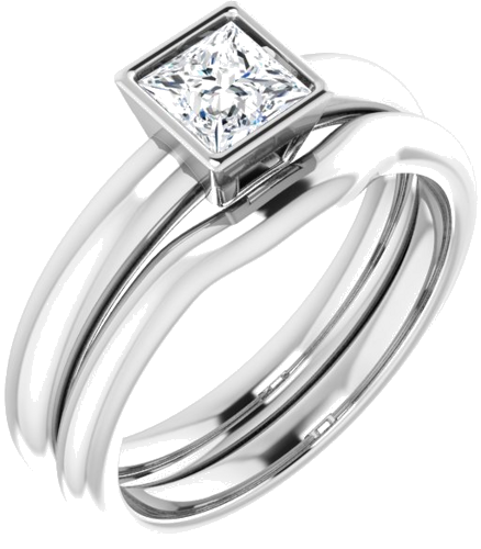 Sužadėtuvių Žiedas „Bezel-Set Solitaire“ 585 Baltojo Aukso Square 4.5mm (6)