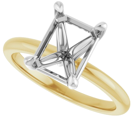 14K Yellow White 9x7 mm Emerald Solitaire Engagement Ring Mounting (5)