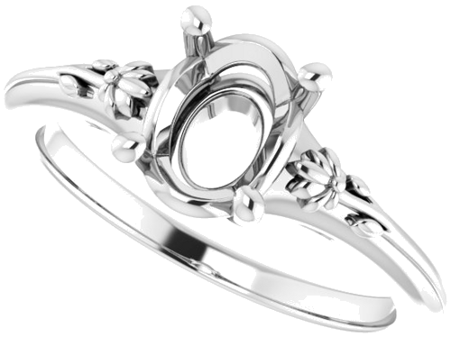 14K White 8x6 mm Oval Solitaire Engagement Ring Mounting (5)