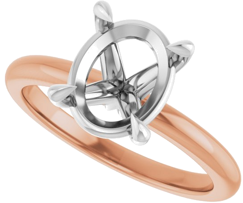 14K Rose White 10x8 mm Oval Solitaire Engagement Ring Mounting (5)