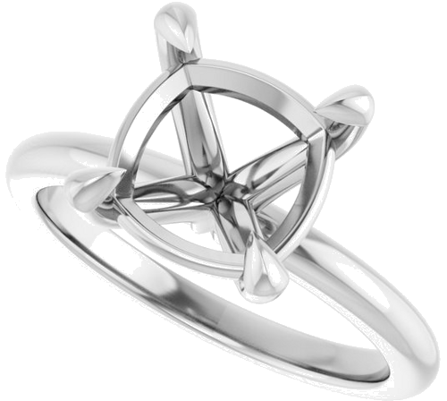 14K White 9x9 mm Cushion Solitaire Engagement Ring Mounting (5)
