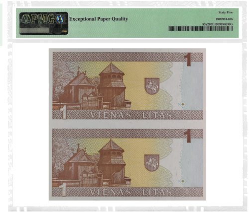 1994 Lietuva 1 Litas banknote (Nenokārtots) PMG 65 EPQ (2)