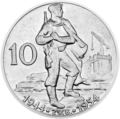 1954 Čekoslovakija Sukilimas 10 korūnų sidabrinė moneta (1)