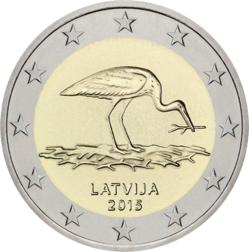 2015 Latvija Juodasis gandras 2 eurų moneta (1)