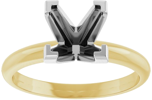 14K Yellow White 7 mm Square V-End 4-Prong Engagement Ring Mounting (3)