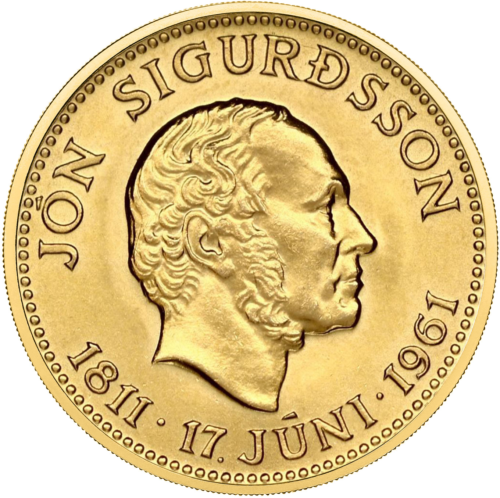 1961 Йон Сигурдсон 500 Kronur Исландска златна монета (1)
