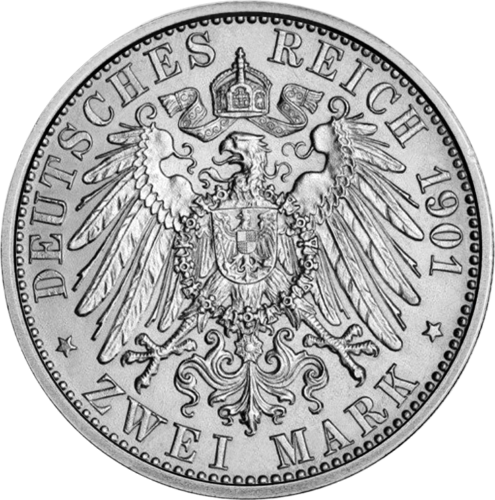2 марки Вильгельм II Король Пруссии 1901 Германская империя серебряная монета (2)