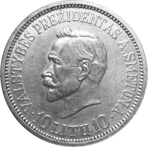 1938 Литва Президент Антанас Сметона серебряная монета 10 литов (1)