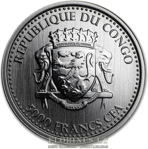 2016 Sidabranugarė Gorila, Kongas, 5000 frankų, 1 oz sidabrinė moneta (2)