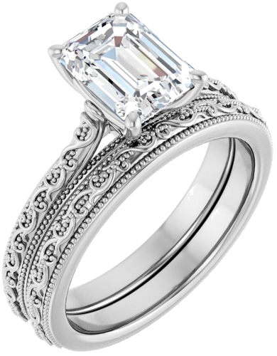 14K White  8x6 mm Emerald Solitaire Engagement Ring Mounting (6)