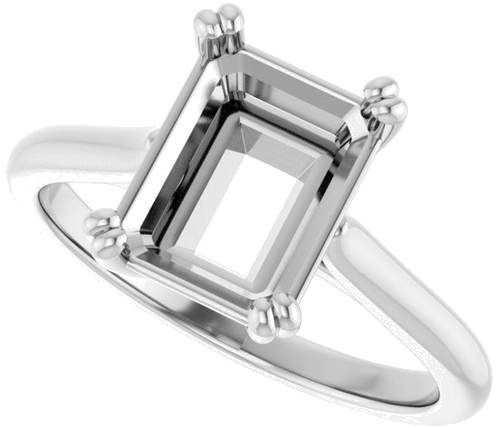 14K White 9x7 mm Emerald Solitaire Engagement Ring Mounting (5)