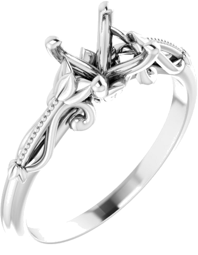 14K White 6.5 mm Round Sculptural-Inspired Solitaire Engagement Ring Mounting (1)