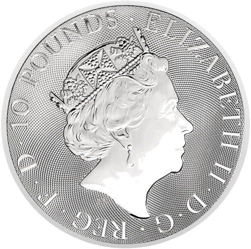 10 oz Grifonas Karalienės žvėrys 2018 Didžioji Britanija sidabrinė moneta (2)