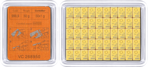 50 x 1 гр. CombiBar™ Инвестиционни златни кюлчета Valcambi (2)